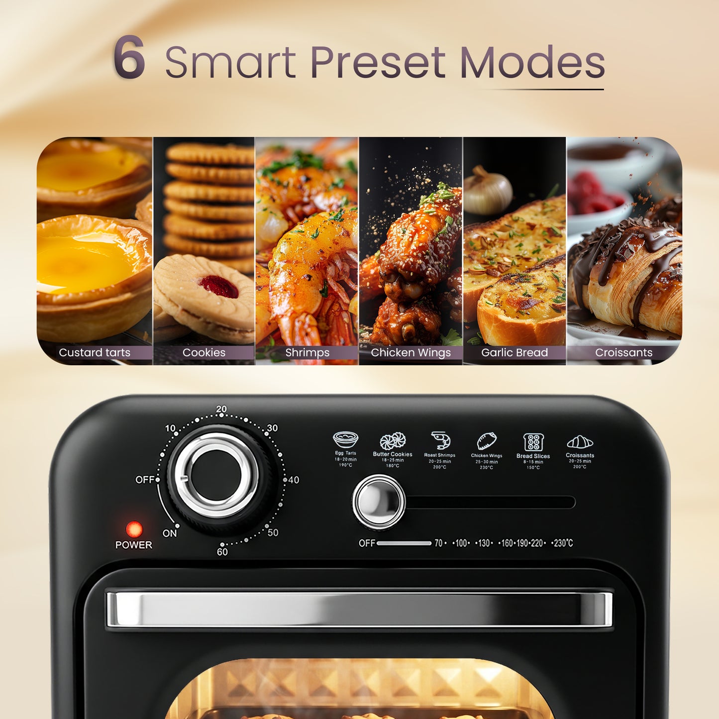 iBELL AEROWAVE10G Air Fryer Oven 10Ltr, 1400W Mini OTG with 360° Hot Air Circulation, Rotisserie, Bake, Grill, Roast & Dehydrate, 6 Preset Cooking Modes, Temperature Control, Black