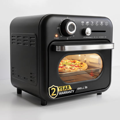 iBELL AEROWAVE10G Air Fryer Oven 10Ltr, 1400W Mini OTG with 360° Hot Air Circulation, Rotisserie, Bake, Grill, Roast & Dehydrate, 6 Preset Cooking Modes, Temperature Control, Black