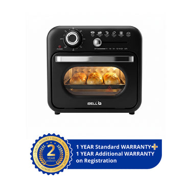 iBELL AEROWAVE10G Air Fryer Oven 10Ltr, 1400W Mini OTG with 360° Hot Air Circulation, Rotisserie, Bake, Grill, Roast & Dehydrate, 6 Preset Cooking Modes, Temperature Control, Black