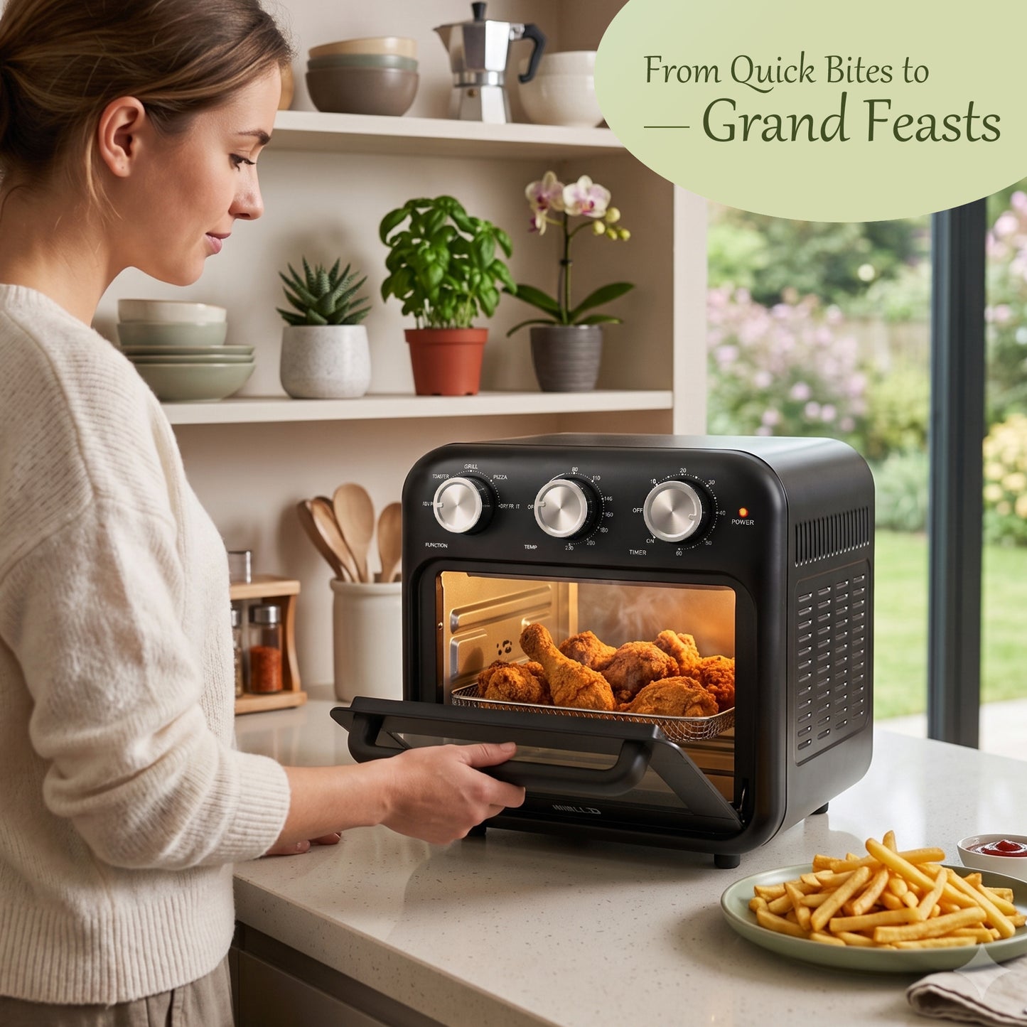 IBELL AEROWAVE16G  Air Fryer+Oven 16L | 1800W | 360° Hot Air Circulation | Air Fry, Bake, Grill, Roast, Rotisserie & Dehydrate | 5 Smart Preset Modes | Adjustable Temperature & Timer | Black