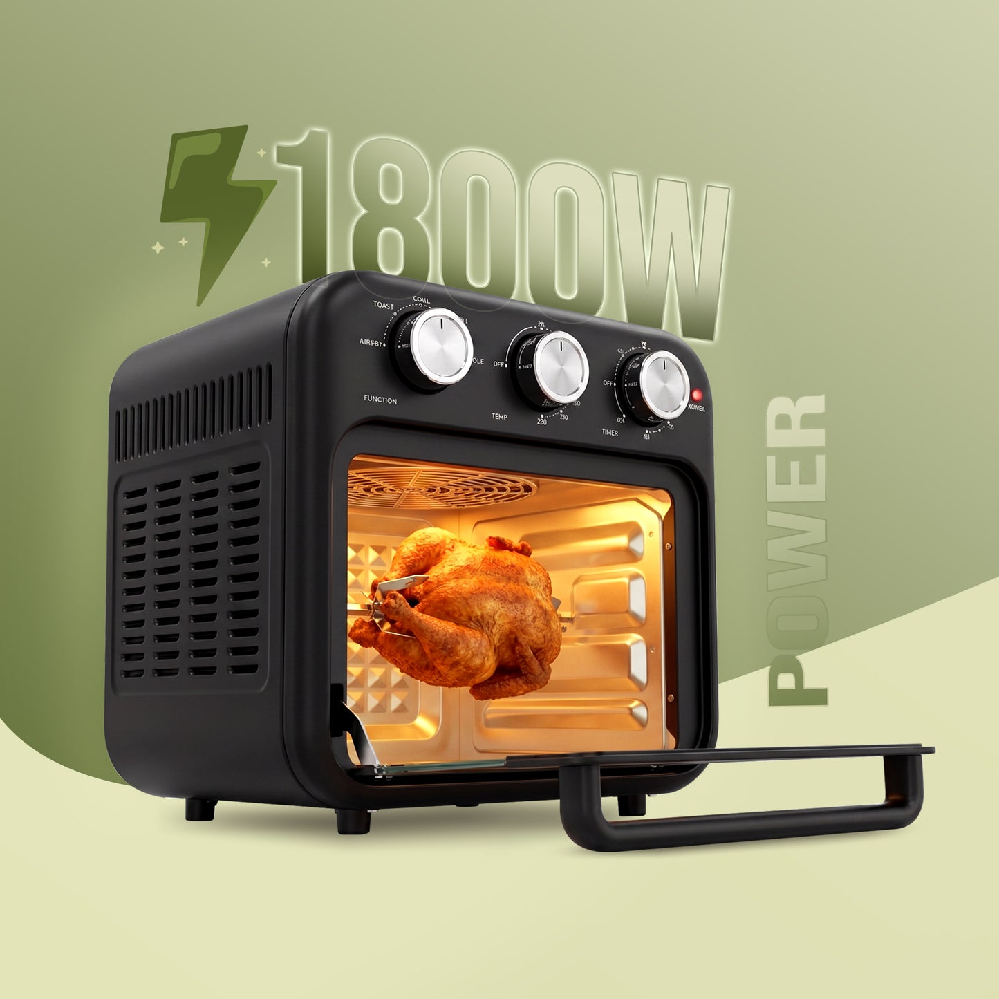 IBELL AEROWAVE16G  Air Fryer+Oven 16L | 1800W | 360° Hot Air Circulation | Air Fry, Bake, Grill, Roast, Rotisserie & Dehydrate | 5 Smart Preset Modes | Adjustable Temperature & Timer | Black
