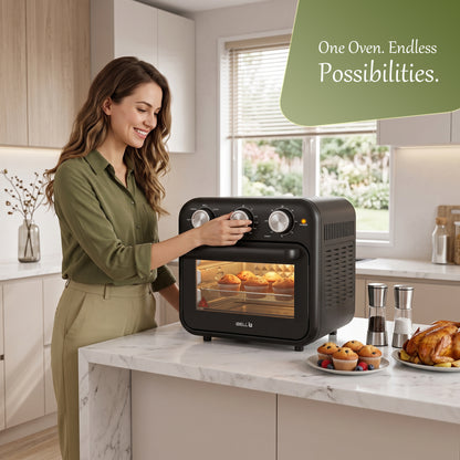 IBELL AEROWAVE16G  Air Fryer+Oven 16L | 1800W | 360° Hot Air Circulation | Air Fry, Bake, Grill, Roast, Rotisserie & Dehydrate | 5 Smart Preset Modes | Adjustable Temperature & Timer | Black