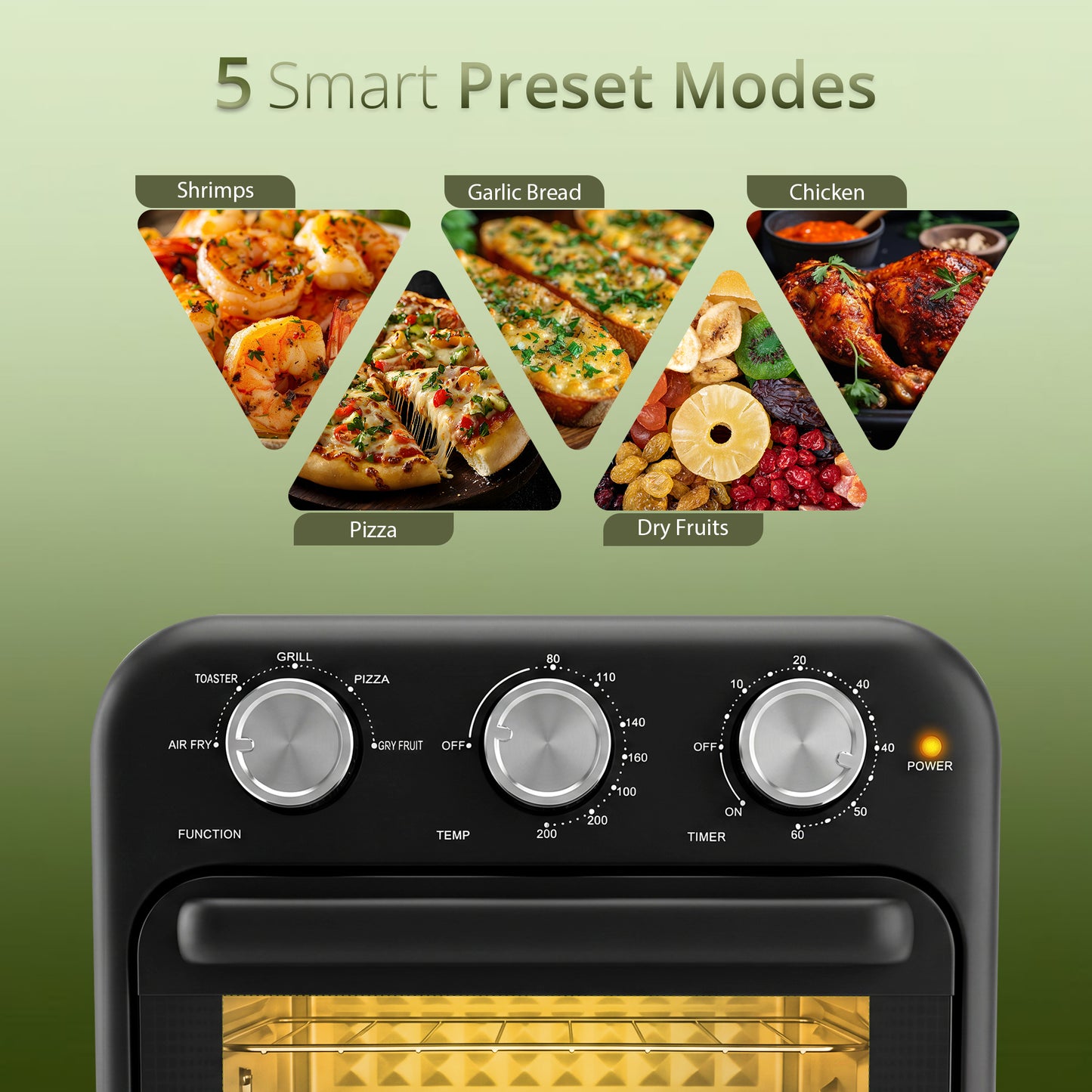 IBELL AEROWAVE16G  Air Fryer+Oven 16L | 1800W | 360° Hot Air Circulation | Air Fry, Bake, Grill, Roast, Rotisserie & Dehydrate | 5 Smart Preset Modes | Adjustable Temperature & Timer | Black
