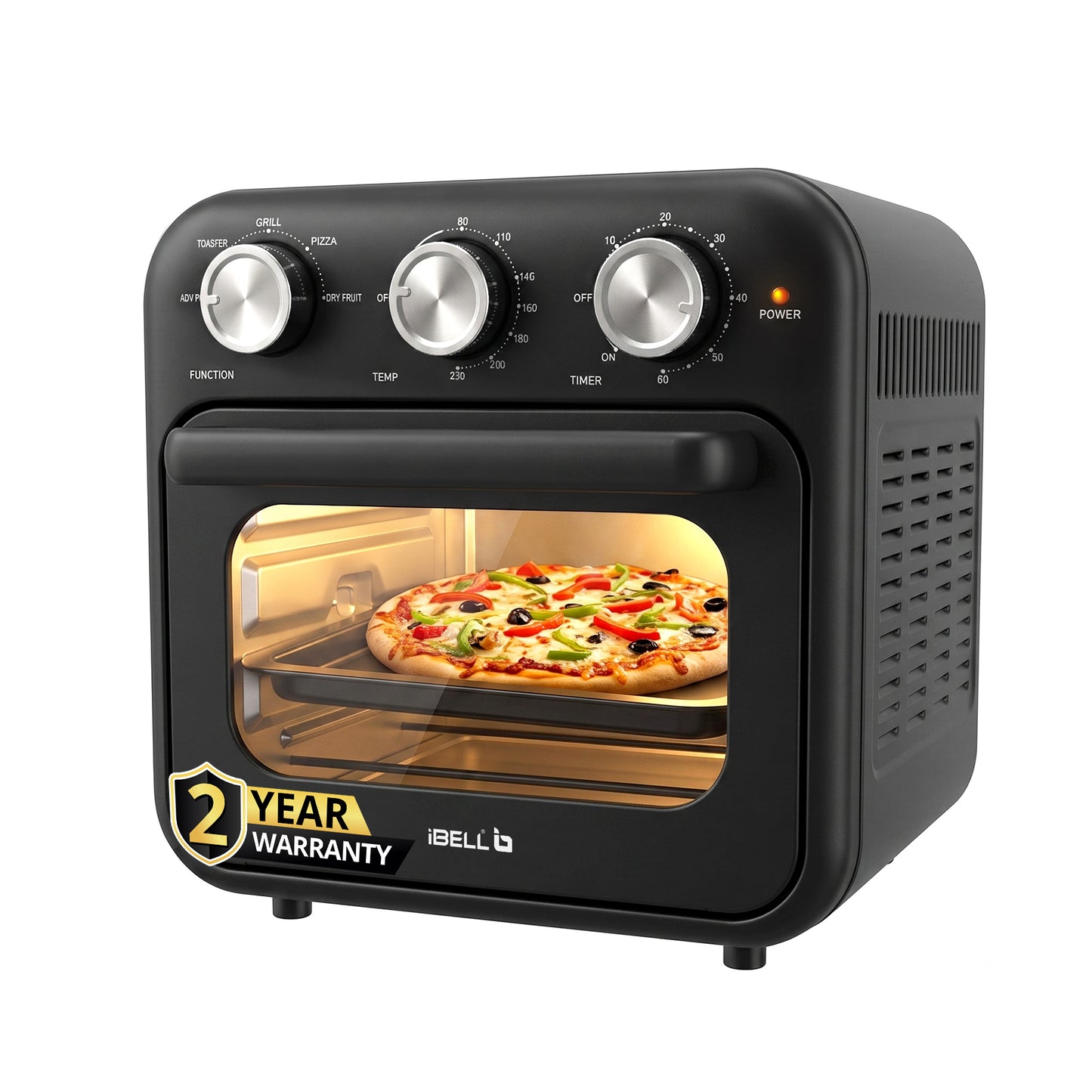 IBELL AEROWAVE16G  Air Fryer+Oven 16L | 1800W | 360° Hot Air Circulation | Air Fry, Bake, Grill, Roast, Rotisserie & Dehydrate | 5 Smart Preset Modes | Adjustable Temperature & Timer | Black