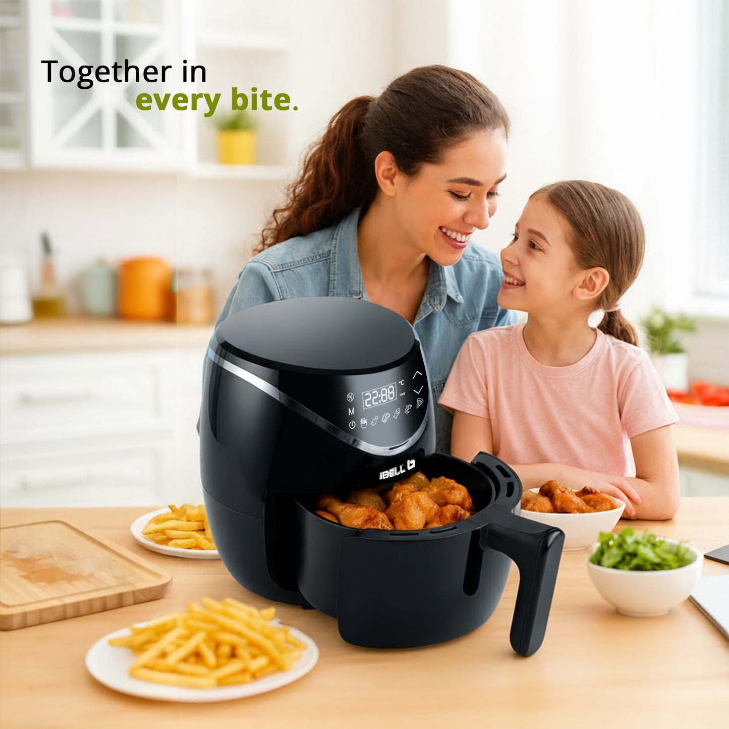 iBELL 3.2L Digital Air Fryer |800W, Feather Touch Control, 6 Preset Cooking Modes, Adjustable Temperature, One Basket with Steam Rack, Oil-Free Healthy Cooking (Black)