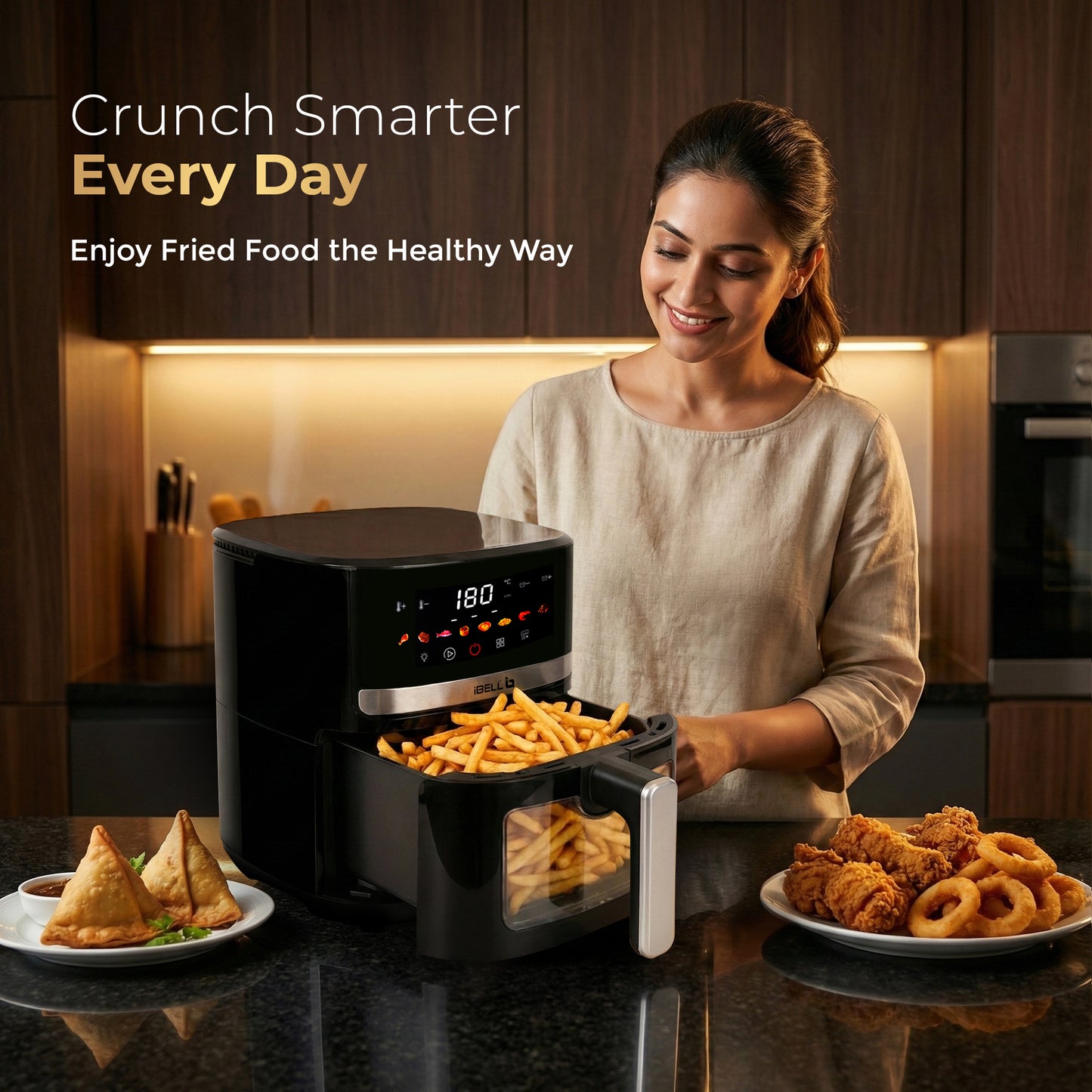 IBELL AERO FRY 550 Digital Air Fryer, 5.5 Litre Capacity, 1350W Power, Touch Control Panel, Multiple Cooking Options, Adjustable Temperature, Oil-Free Cooking, Black, 2 Year Warranty