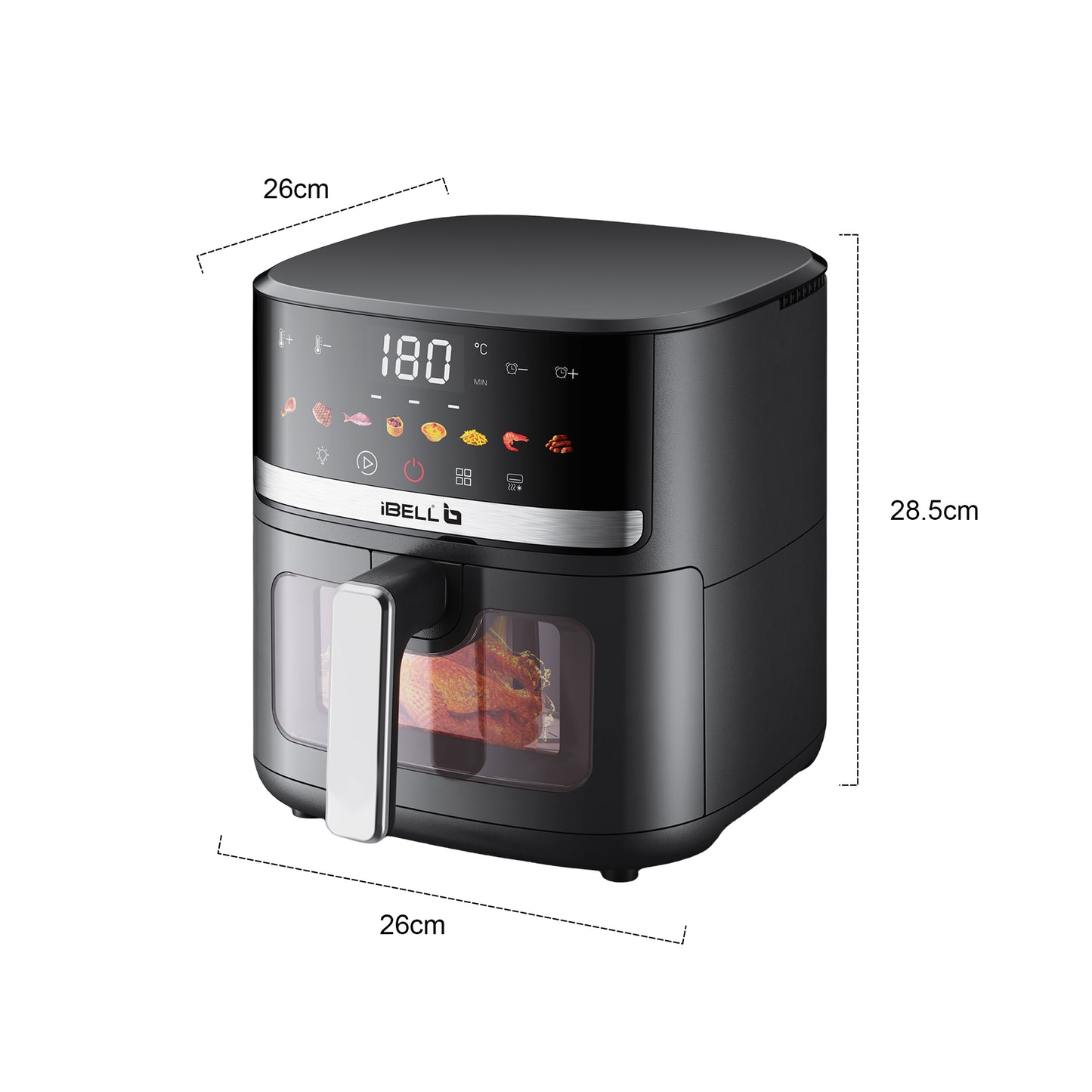 IBELL AERO FRY 550 Digital Air Fryer, 5.5 Litre Capacity, 1350W Power, Touch Control Panel, Multiple Cooking Options, Adjustable Temperature, Oil-Free Cooking, Black, 2 Year Warranty