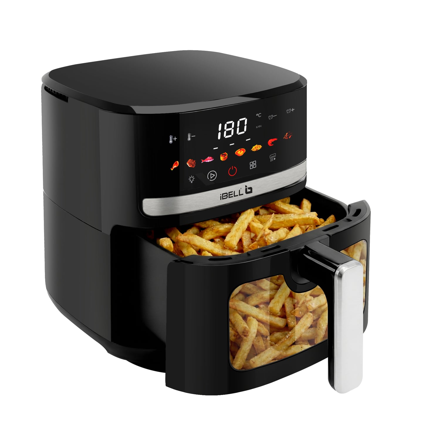 IBELL AERO FRY 550 Digital Air Fryer, 5.5 Litre Capacity, 1350W Power, Touch Control Panel, Multiple Cooking Options, Adjustable Temperature, Oil-Free Cooking, Black, 2 Year Warranty