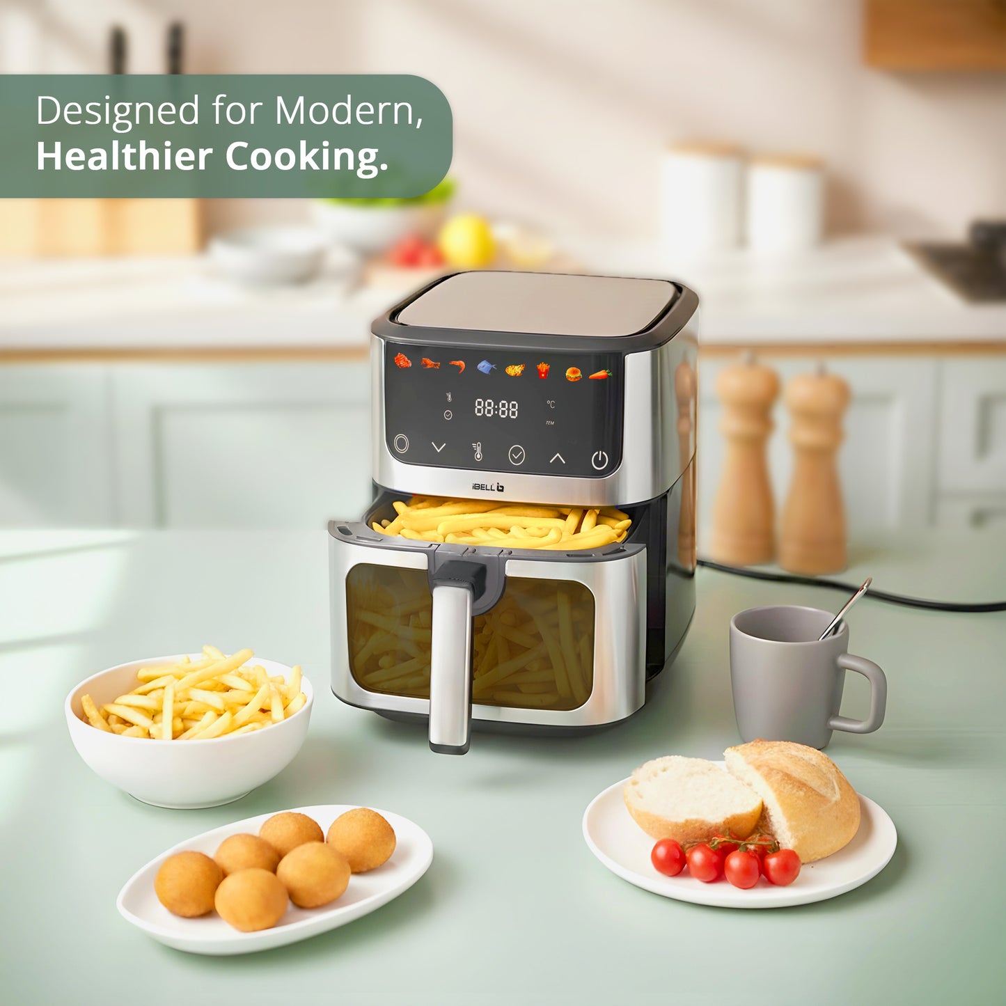 IBELL AEROFry 650 Digital Air Fryer 6.5L, 1600W | Touch Control, 8 Presets, Oil-Free Cooking (Black)