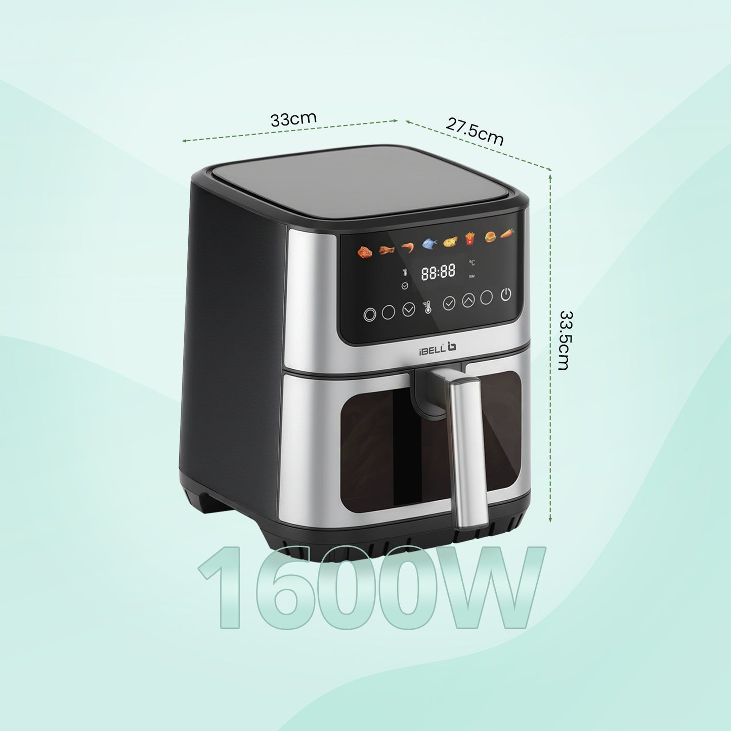 IBELL AEROFry 650 Digital Air Fryer 6.5L, 1600W | Touch Control, 8 Presets, Oil-Free Cooking (Black)