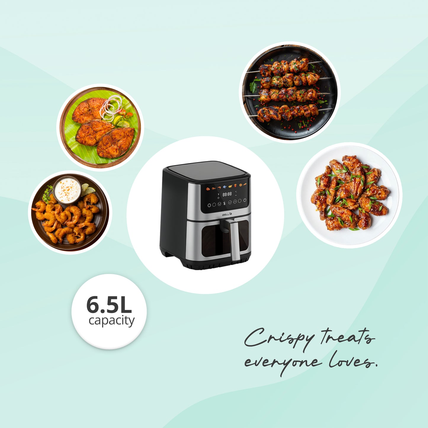 IBELL AEROFry 650 Digital Air Fryer 6.5L, 1600W | Touch Control, 8 Presets, Oil-Free Cooking (Black)