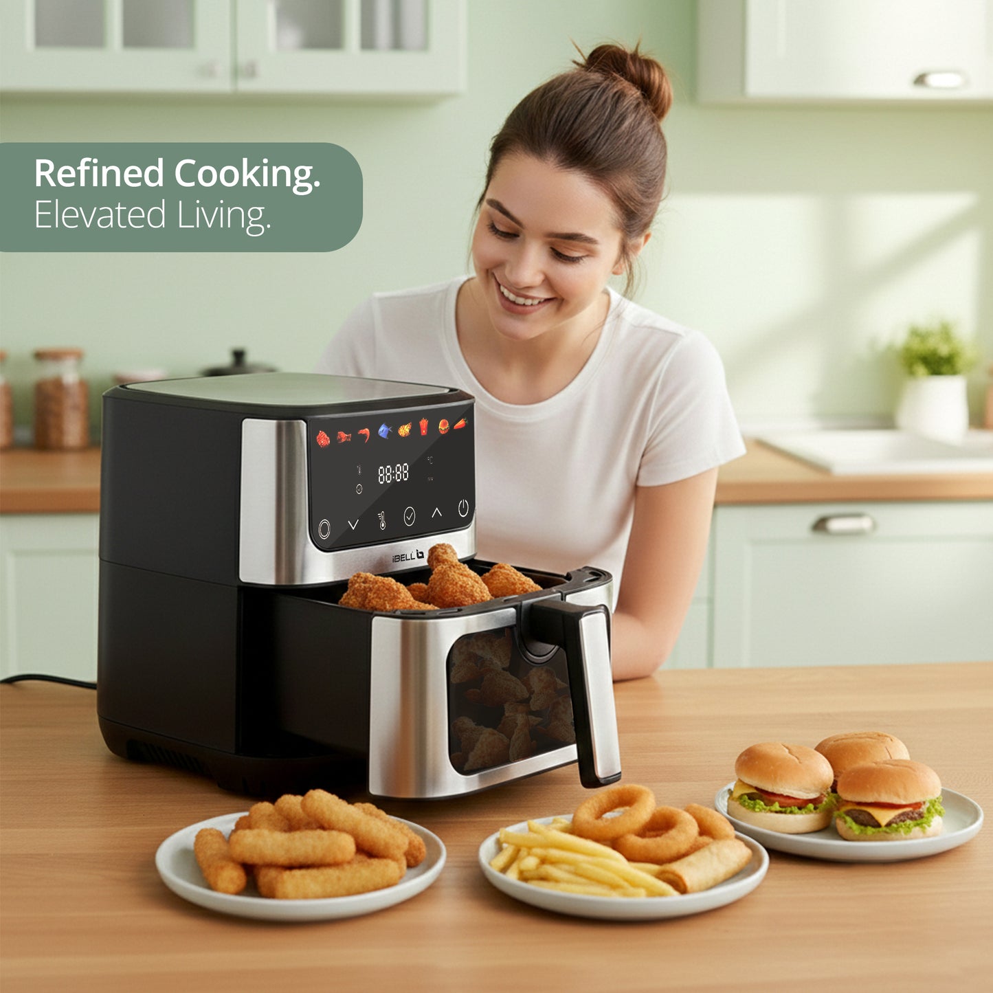 IBELL AEROFry 650 Digital Air Fryer 6.5L, 1600W | Touch Control, 8 Presets, Oil-Free Cooking (Black)