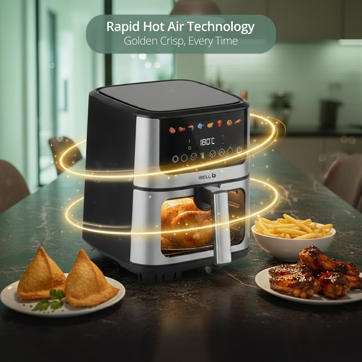 IBELL AEROFry 650 Digital Air Fryer 6.5L, 1600W | Touch Control, 8 Presets, Oil-Free Cooking (Black)