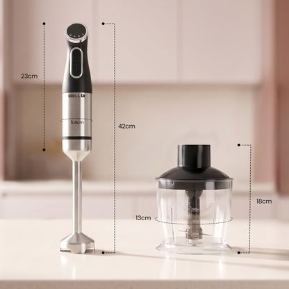iBELL AeroMix500 4-in-1 Hand Blender,1200W,2 year warranty,Adjustable Speed Control,Stainless Steel Immersion Blender with Whisk Beater, Milk Frother, 600ml Chopper & 700ml Measuring Cup (Black)