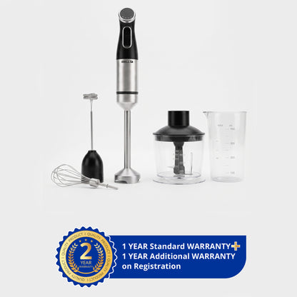iBELL AeroMix500 4-in-1 Hand Blender,1200W,2 year warranty,Adjustable Speed Control,Stainless Steel Immersion Blender with Whisk Beater, Milk Frother, 600ml Chopper & 700ml Measuring Cup (Black)