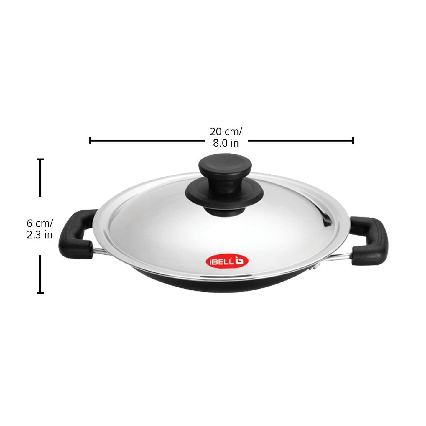 IBELL Premium Non-Stick Aluminium Appam Pan with Lid, Appachatty, 200mm, Silver