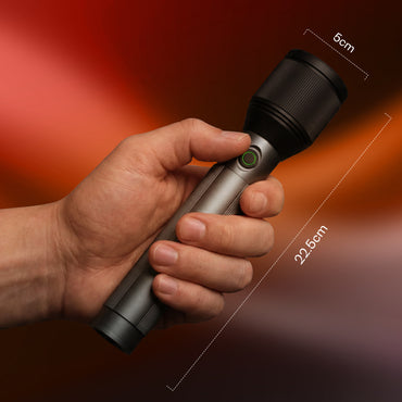IBELL Castor AURA600 Rechargeable Torch Light High Power, 3 Light Modes, Telescopic Zoom, Type C Charging, LED Flashlight, Super Bright & Long Distance Range, for Home, Outdoor & Emergency Use (Grey)