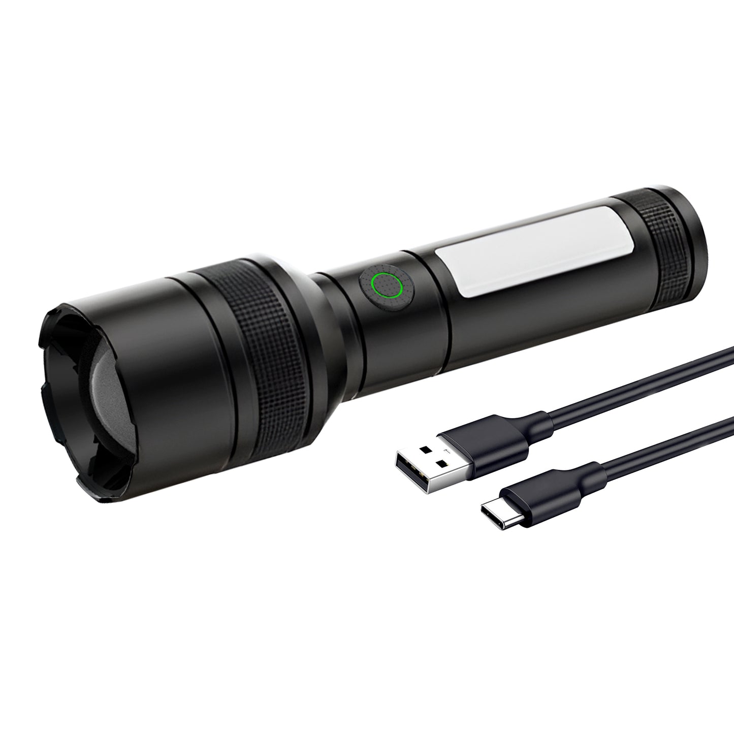 IBELL Castor AURA300 Rechargeable Torch Light High Power, 6 Light Modes, Telescopic Zoom, Type C Charging, LED Flashlight, Super Bright & Long Distance Range, for Home, Outdoor & Emergency Use (Black)
