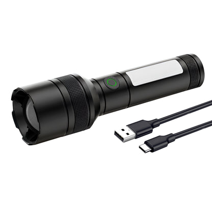 IBELL Castor AURA300 Rechargeable Torch Light High Power, 6 Light Modes, Telescopic Zoom, Type C Charging, LED Flashlight, Super Bright & Long Distance Range, for Home, Outdoor & Emergency Use (Black)