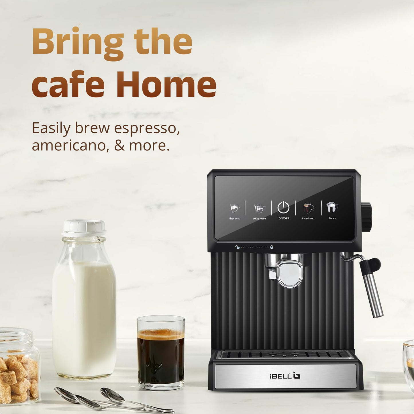 IBELL Coffee Maker Machine for Home, 20 BAR Espresso Coffee Machine, Touch Controls, Milk Frothing & Temperature Control, 1200W, For Cappuccino, Latte & Americano (BARISTAMAX200)