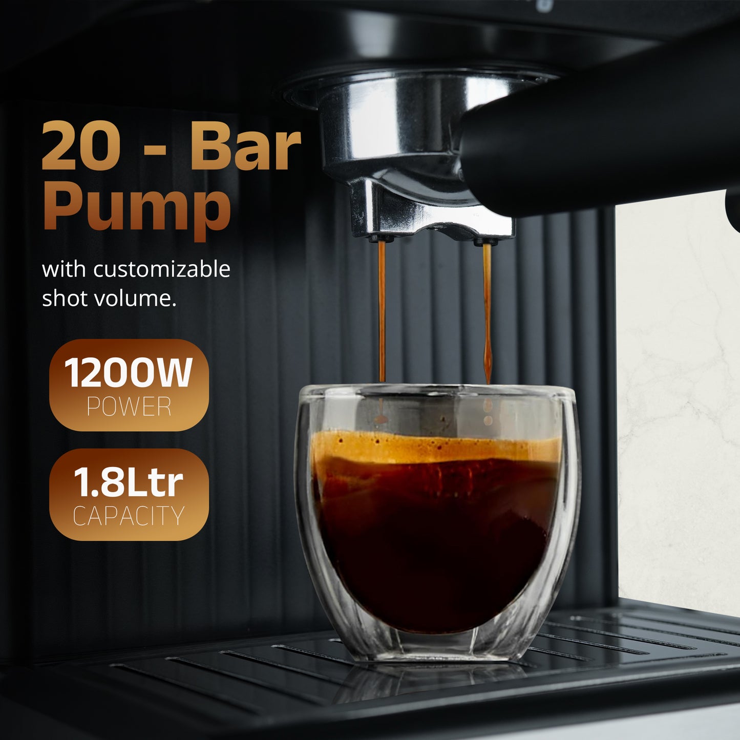 IBELL Coffee Maker Machine for Home, 20 BAR Espresso Coffee Machine, Touch Controls, Milk Frothing & Temperature Control, 1200W, For Cappuccino, Latte & Americano (BARISTAMAX200)