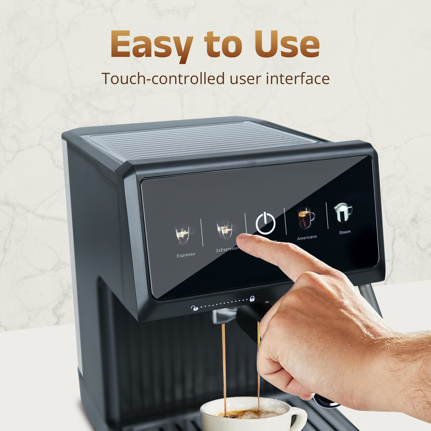 IBELL Coffee Maker Machine for Home, 20 BAR Espresso Coffee Machine, Touch Controls, Milk Frothing & Temperature Control, 1200W, For Cappuccino, Latte & Americano (BARISTAMAX200)