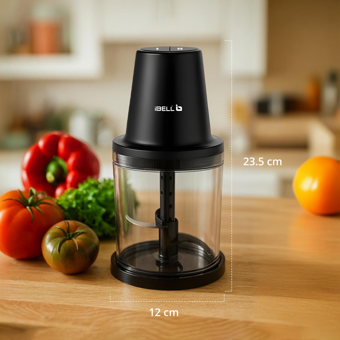 IBELL Electric Chopper - Large 840ml Transparent Bowl, 2 Speed Modes, Multi Purpose Chopper for Kitchen Use with Ice Crusher, Chop, Mince, Whisk, Dice, Puree (Black)