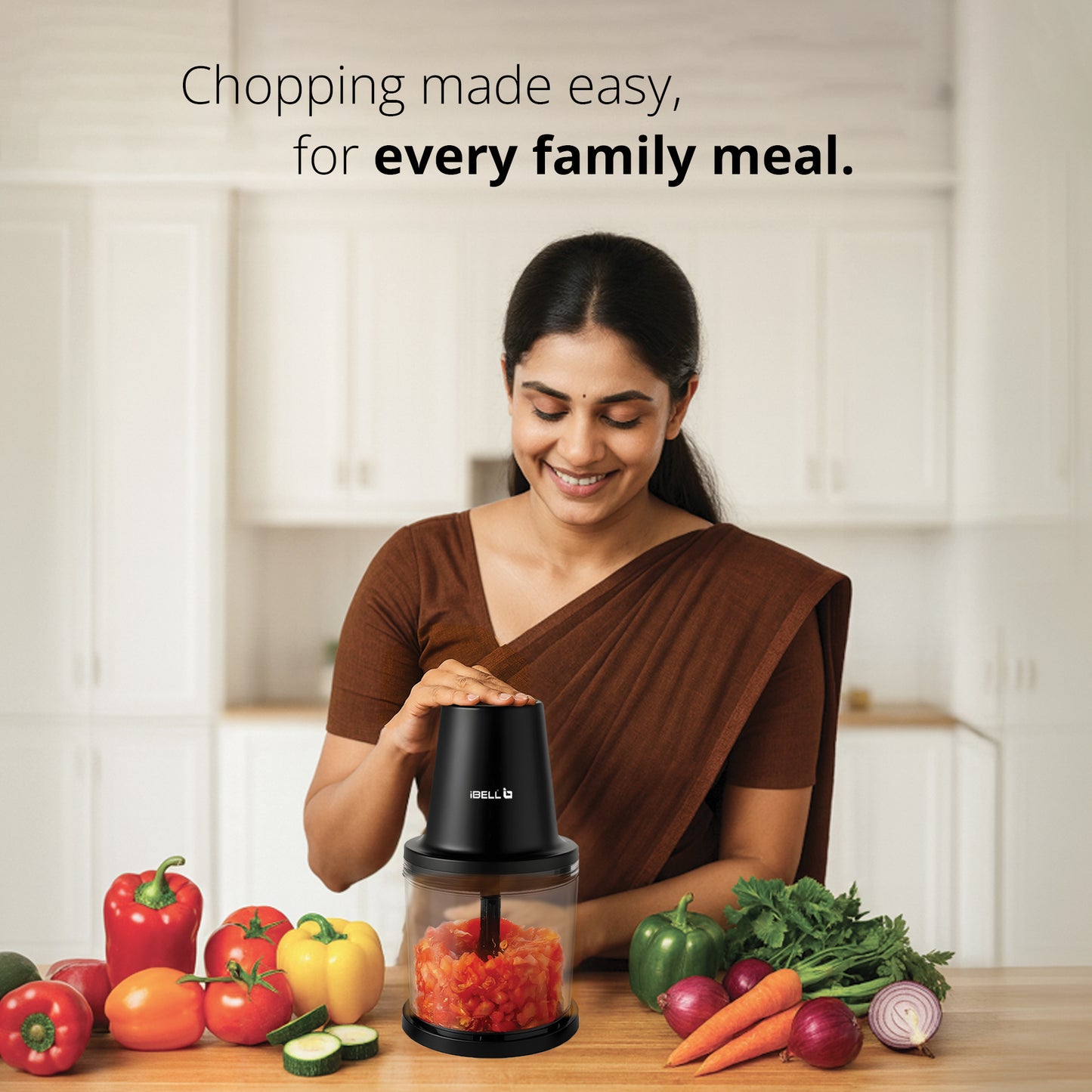 IBELL Electric Chopper - Large 840ml Transparent Bowl, 2 Speed Modes, Multi Purpose Chopper for Kitchen Use with Ice Crusher, Chop, Mince, Whisk, Dice, Puree (Black)