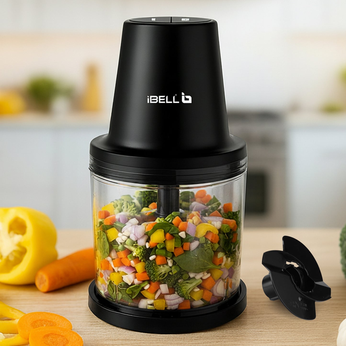 IBELL Electric Chopper - Large 840ml Transparent Bowl, 2 Speed Modes, Multi Purpose Chopper for Kitchen Use with Ice Crusher, Chop, Mince, Whisk, Dice, Puree (Black)