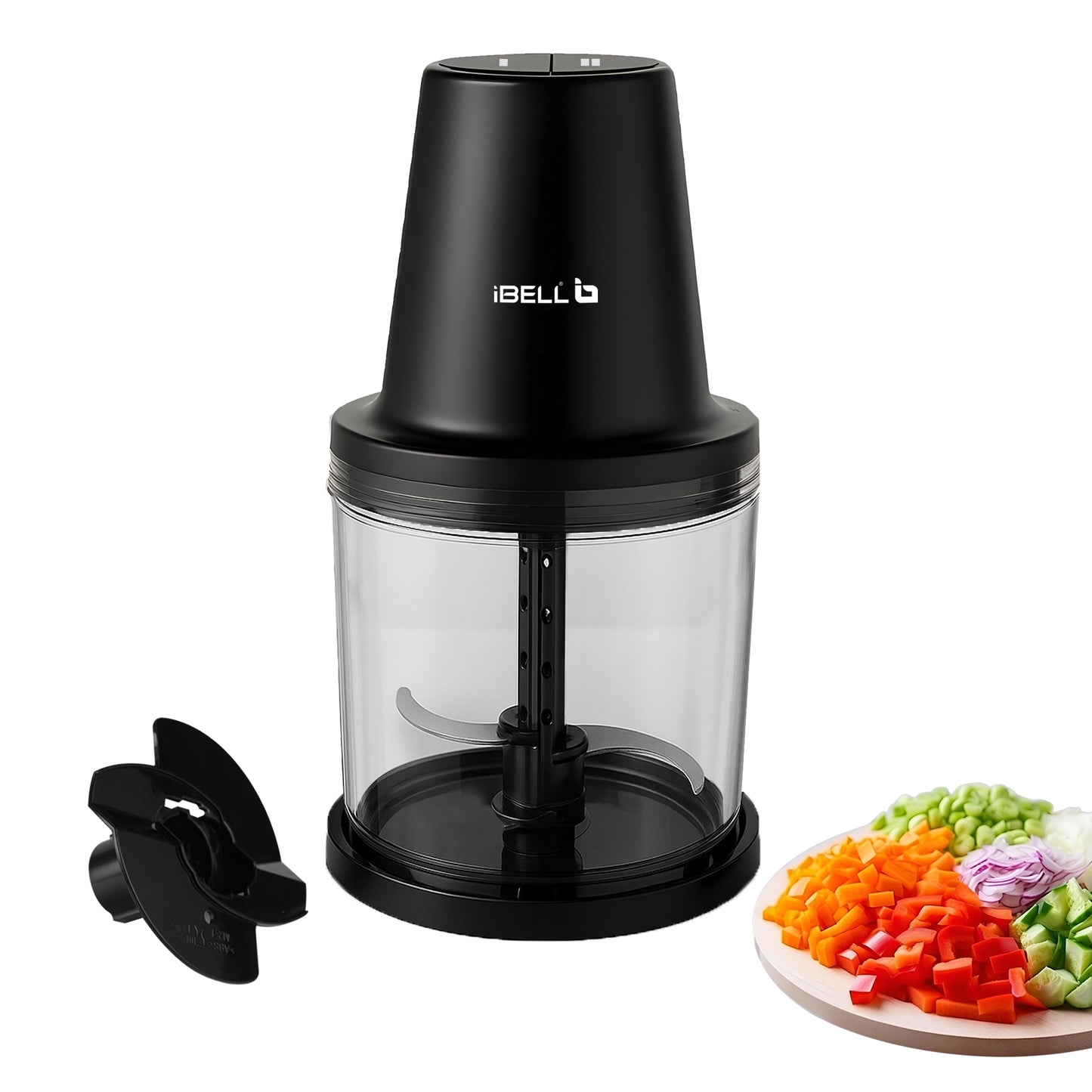 IBELL Electric Chopper - Large 840ml Transparent Bowl, 2 Speed Modes, Multi Purpose Chopper for Kitchen Use with Ice Crusher, Chop, Mince, Whisk, Dice, Puree (Black)
