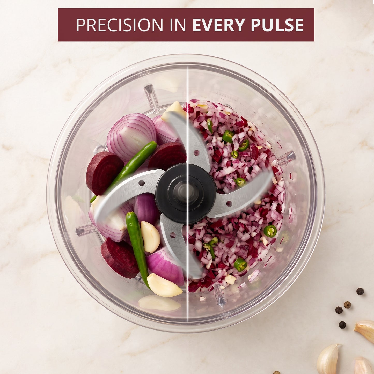 IBELL ChopMaster 350 Electric Chopper | 400W Powerful Motor | 4 Stainless Steel Blades | Food Grade Transparent Bowl | Compact Mini Food Processor for Chopping Vegetables, Fruits, Nuts & Herbs | Black