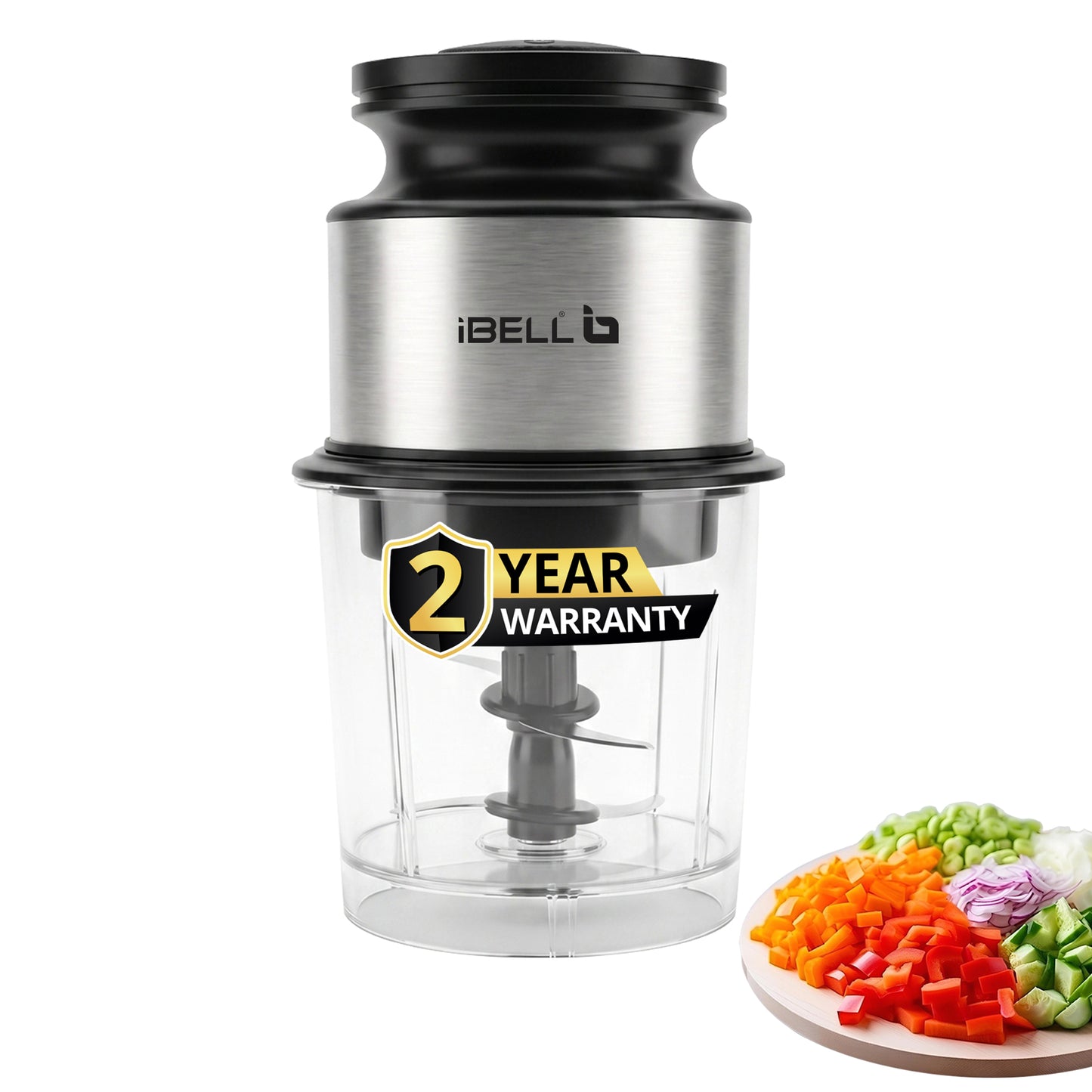 IBELL ChopMaster 350 Electric Chopper | 400W Powerful Motor | 4 Stainless Steel Blades | Food Grade Transparent Bowl | Compact Mini Food Processor for Chopping Vegetables, Fruits, Nuts & Herbs | Black