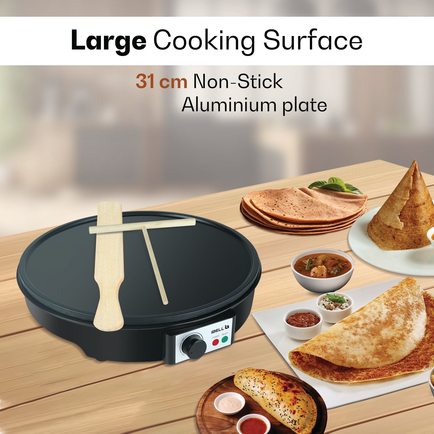 IBELL CRISP300 Dosa Maker Machine, Electric, For Dosa, Roti, Chapati, Paratha, Uthappam, Omelette, Pancake, 31cm Non-Stick Cooking Plate (Black)
