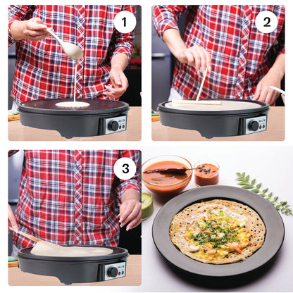 IBELL CRISP300 Dosa Maker Machine, Electric, For Dosa, Roti, Chapati, Paratha, Uthappam, Omelette, Pancake, 31cm Non-Stick Cooking Plate (Black)