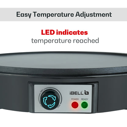 IBELL CRISP300 Dosa Maker Machine, Electric, For Dosa, Roti, Chapati, Paratha, Uthappam, Omelette, Pancake, 31cm Non-Stick Cooking Plate (Black)