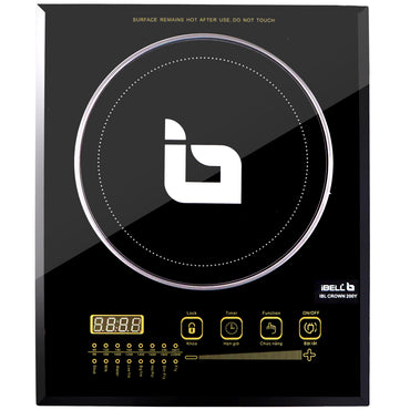 IBELL CROWN200Y Induction Cooktop 2200 Watt, Auto Shut Off, 2 Year Warranty, Crystal Glass Top, Touch Buttons, 8 Cooking Modes, Over Heat Protection, Big Size (Black)