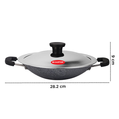 CASTOR iBELL 205 Premium Non-Stick Aluminium Appam Pan with Lid, Appachatty, 200mm, Silver