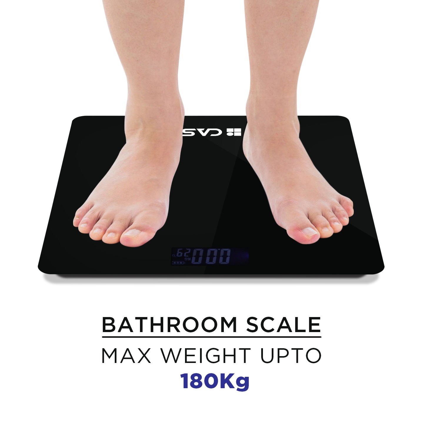CASTOR iBELL BS026M Digital Weighing Scale for Body Weight – Tempered Glass, LCD Display, Auto Power On, Bathroom Scale up to 180 kg (Black)