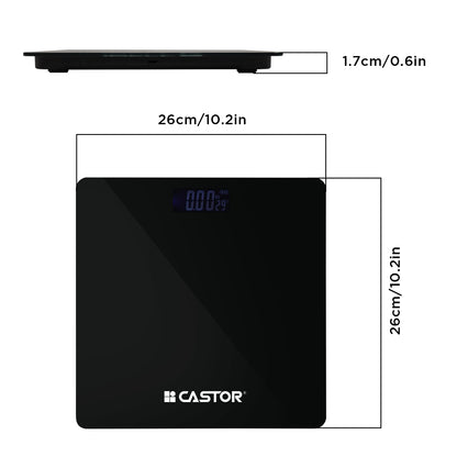 CASTOR iBELL BS026M Digital Weighing Scale for Body Weight – Tempered Glass, LCD Display, Auto Power On, Bathroom Scale up to 180 kg (Black)