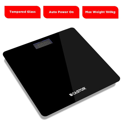 CASTOR iBELL BS026M Digital Weighing Scale for Body Weight – Tempered Glass, LCD Display, Auto Power On, Bathroom Scale up to 180 kg (Black)