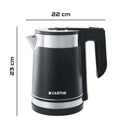 iBELL Castor Ek017L Premium Electric Kettle, 1.7 Litre, Stainless Steel With Plastic Insulation,1500W Auto Cut-Off, Silver With Black, 1.7 Liter, 1500 Watt