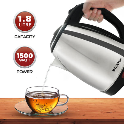 iBELL Electric Kettle 1500W Stainless Steel Body with Safety Lock Lid, Automatic Shut-Off, Heat Resistant Handle & Lid, 2-Year Warranty (1.8 Ltr)