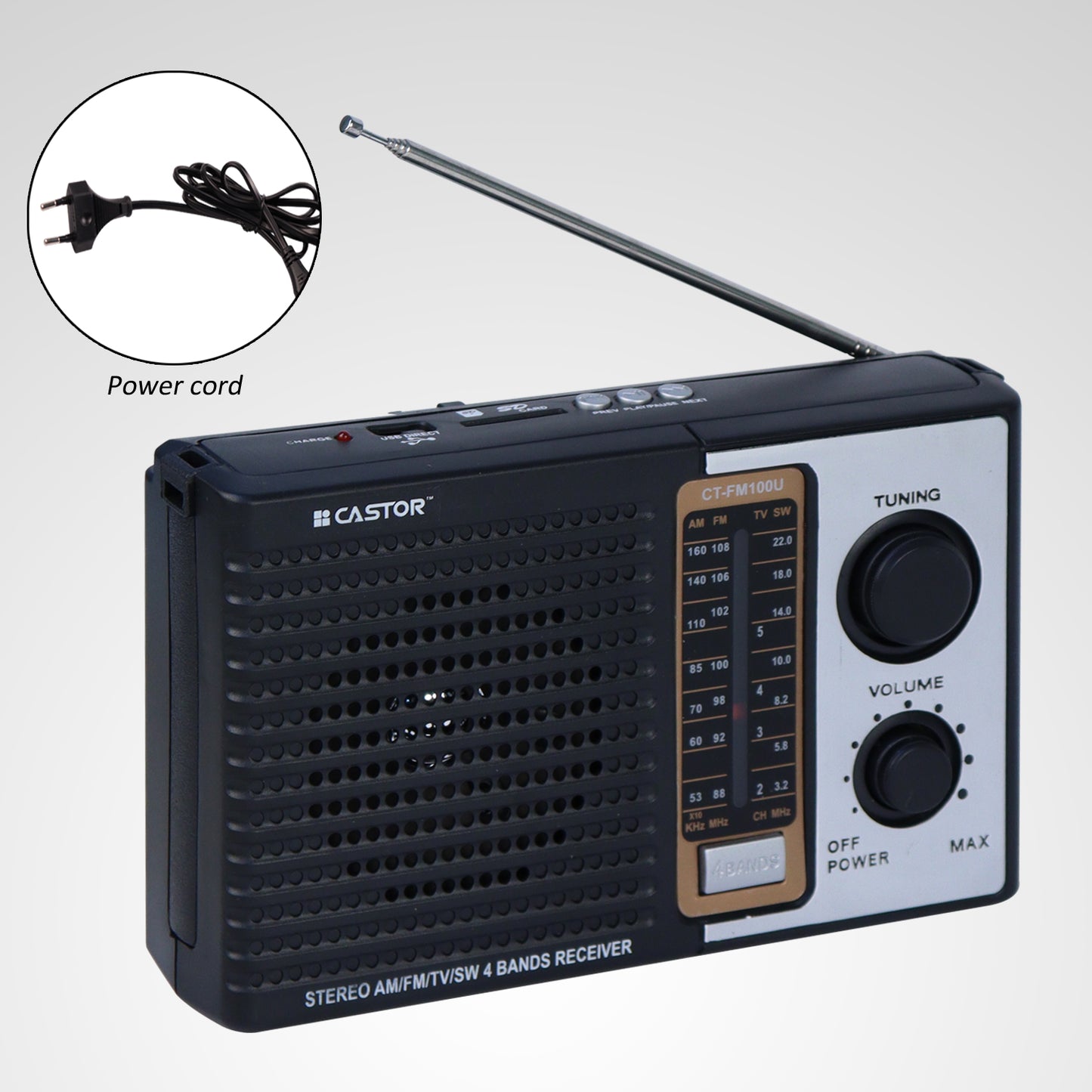 iBELL CTFM100U Portable FM Radio, with USB, SD Card, MP3 Player & Dynamic Speaker 4 Band (Black)