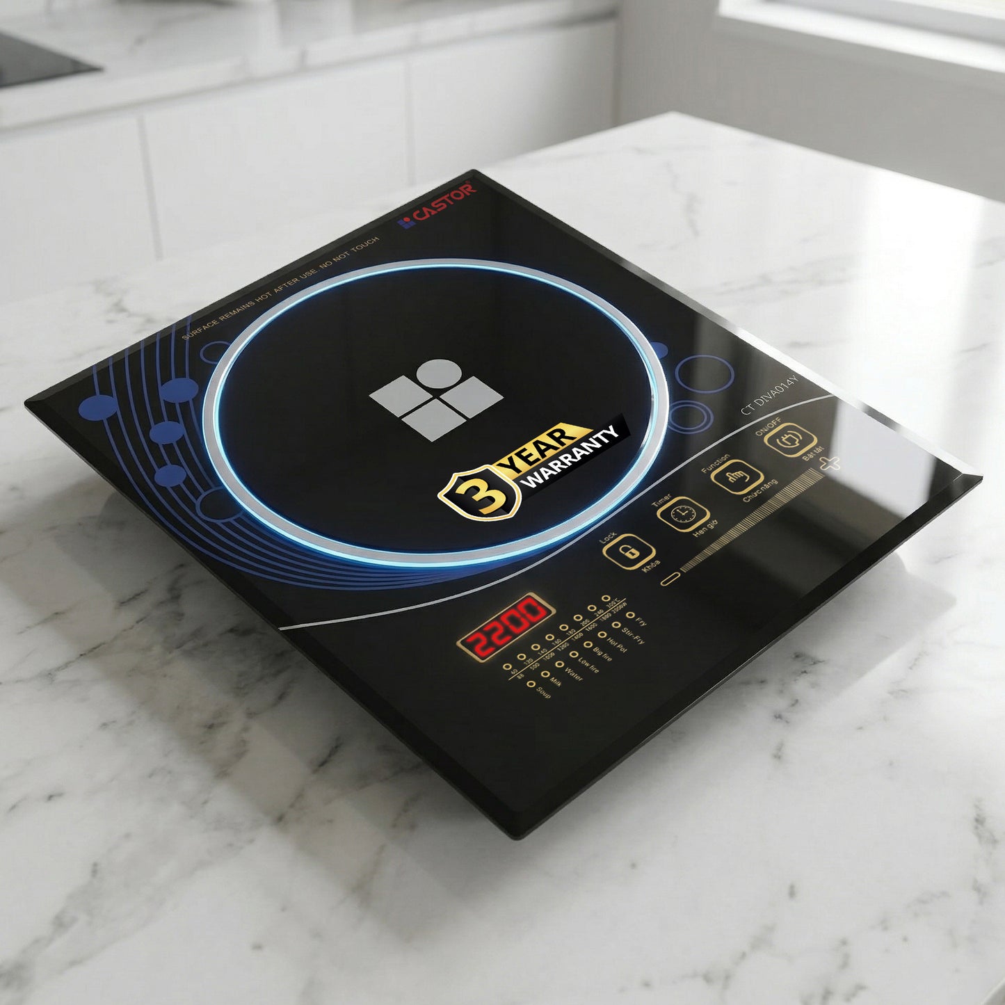 iBELL Castor DIVA014Y 2200W Induction Cooktop, 3-YEAR WARRANTY, Full Touch Control, 8 Preset Cooking Modes, Fast Heating & Temperature Control, Portable Electric Induction Cooker, [Black]
