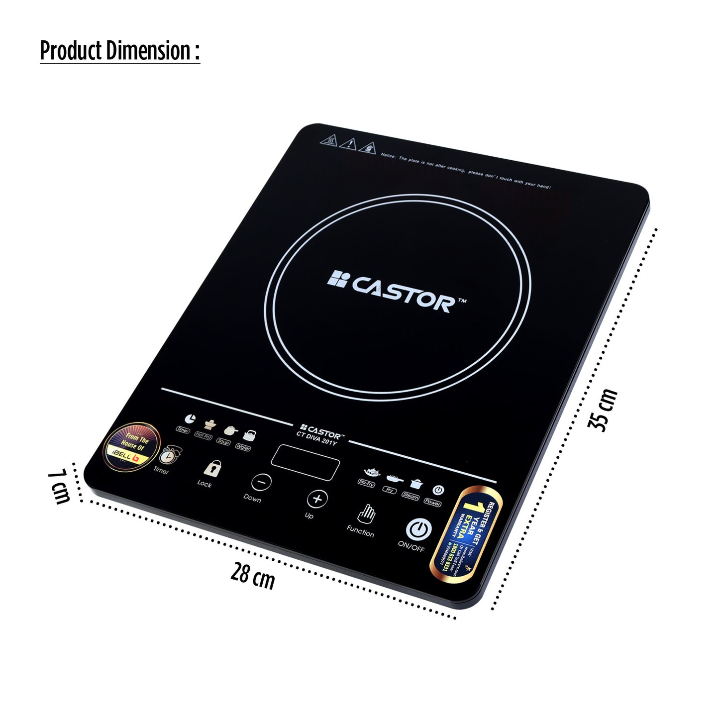 IBELL Castor DIVA Induction Cooktop 2000W, Touch Control, Auto Shut Off and Over Heat Protection, 2yr Warranty (Black)