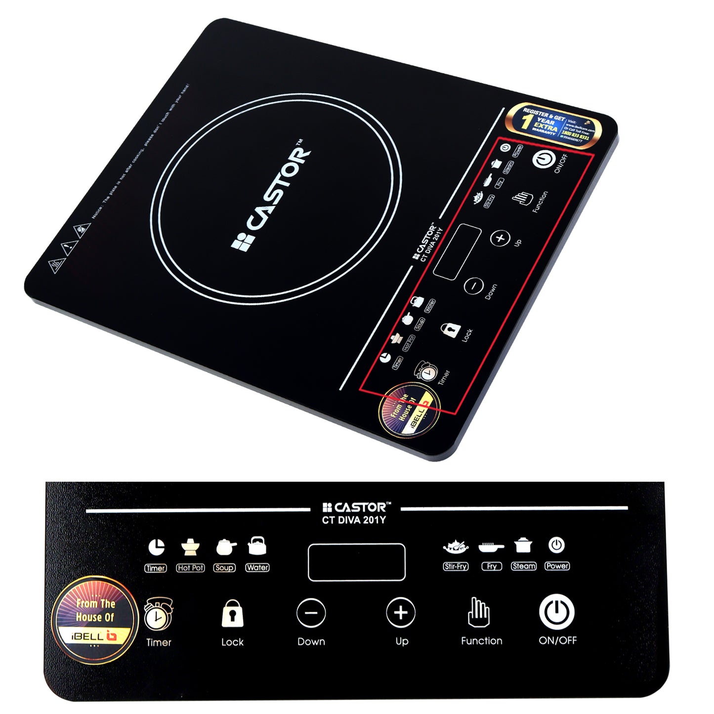 IBELL Castor DIVA Induction Cooktop 2000W, Touch Control, Auto Shut Off and Over Heat Protection, 2yr Warranty (Black)