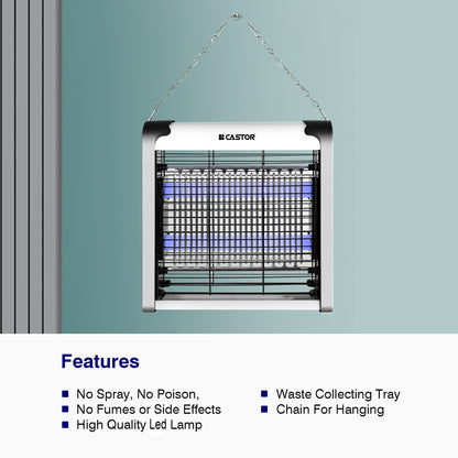 CASTOR M02IK Insect Catcher Machine, Portable LED Lamp, Compact Fly Trap for Home, Electric Insect Killer Indoor & Outdoor (Silver)