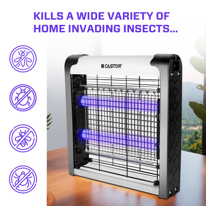 CASTOR M02IK Insect Catcher Machine, Portable LED Lamp, Compact Fly Trap for Home, Electric Insect Killer Indoor & Outdoor (Silver)