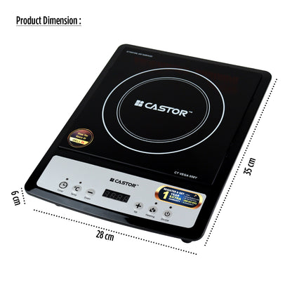 iBELL Castor VEGA Induction Cooktop 2000W, Auto Shut Off and Over Heat Protection, 2yr Warranty (Black)