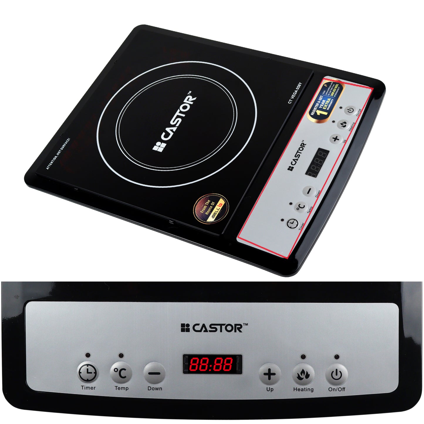 iBELL Castor VEGA Induction Cooktop 2000W, Auto Shut Off and Over Heat Protection, 2yr Warranty (Black)